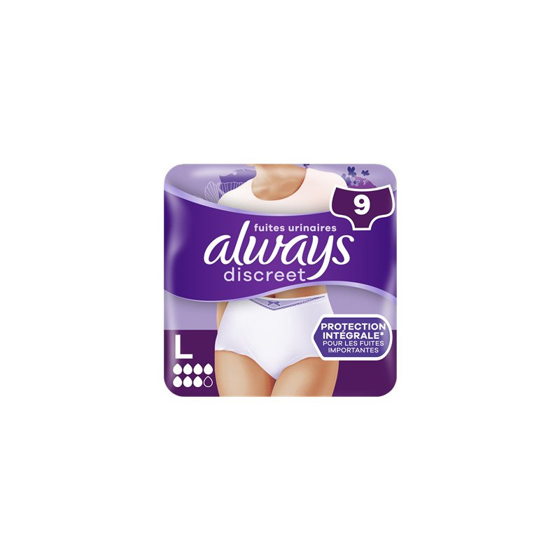 Culottes Fuites urinaires Always Discreet Taille L- x9 Culottes Fuites urinaires Always Discreet Taille L- x9