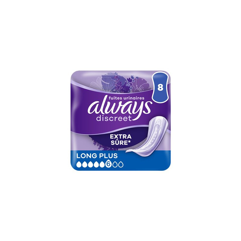 Serviettes fuites urinaires Always Discreet - Long+ - x8