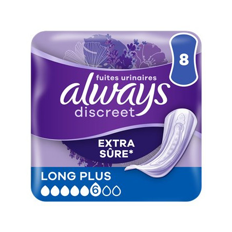 Serviettes fuites urinaires Always Discreet - Long+ - x8
