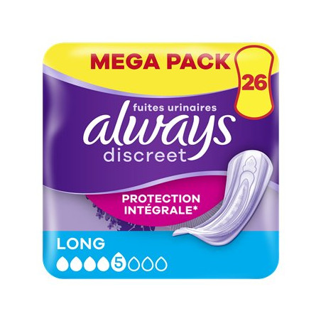 Serviettes fuites urinaires Always Discreet - Long - x26