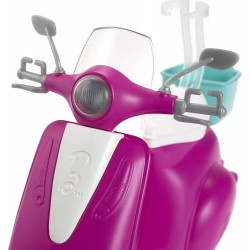 Barbie Mobilier poupée Blonde avec Son Scooter Rose et Blanc, Casque Inclus, Jouet pour Enfant, GBK85