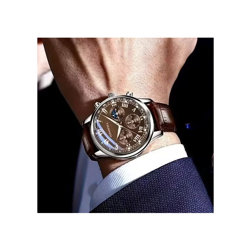 Montre ronde classique bracelet cuir marron GENENA Montre ronde classique bracelet cuir marron GENENA