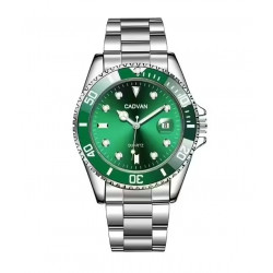 Montre à quartz décontractée pour homme, horloge de sport fond vert bracelet acier