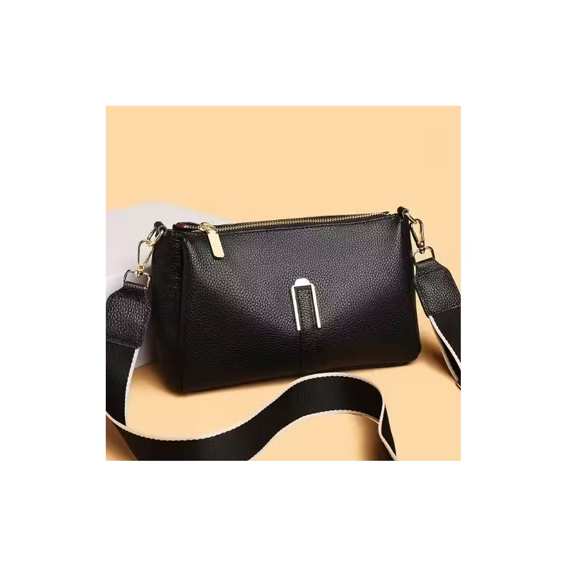 Sac à main 100% cuir noir véritable pour femmes, sacoche de luxe