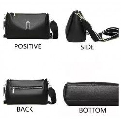 Sac à main 100% cuir noir véritable pour femmes, sacoche de luxe