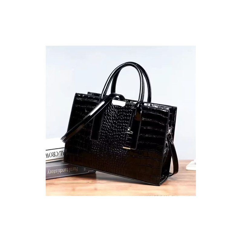 Sacs à Main faux cuir croco noir rigide pour femmes, Vintage, à bandoulière, fourre-tout de luxe de styliste, grande capacité.