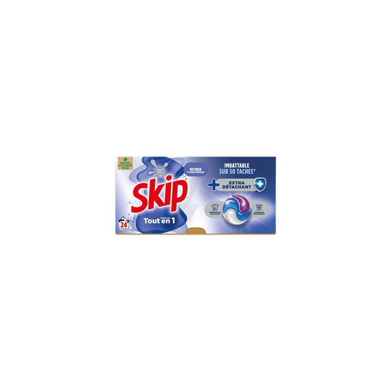Lessive Capsules Skip Tout-en-1 Extra Détachant x24 Lessive Capsules Skip Tout-en-1 Extra Détachant x24