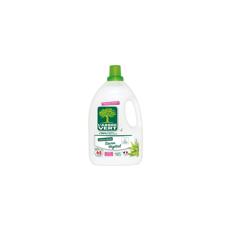 Lessive Liquide L'Arbre Vert Savon végétal 45 lavages 2,025L