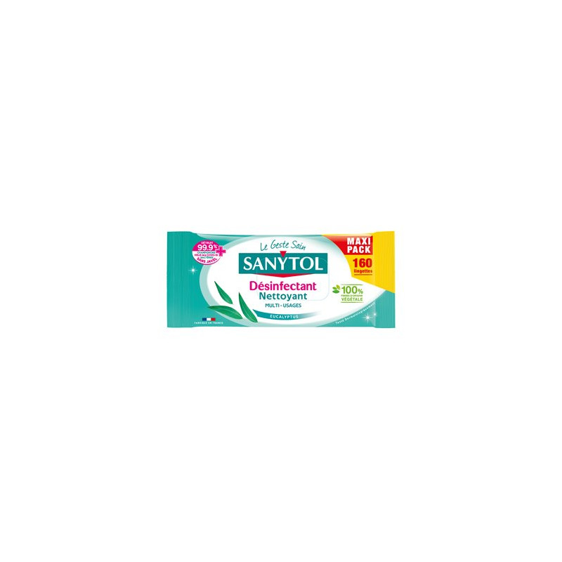 Lingettes désinfectantes Sanytol - Eucalyptus x160 Lingettes désinfectantes Sanytol - Eucalyptus x160