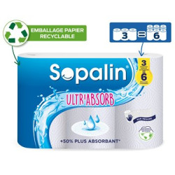 Essuie-tout Sopalin Ultr'Absorb Blanc - x3 maxi rouleaux x6